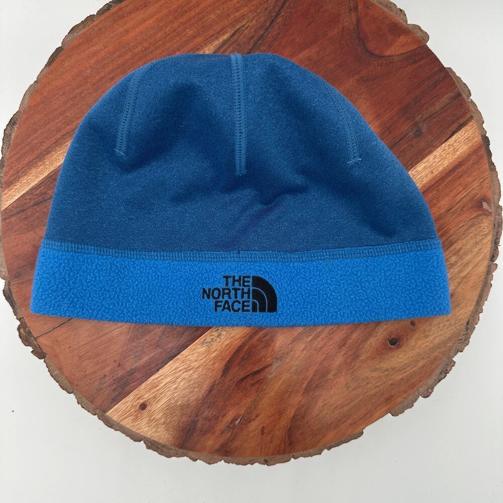 North Face Beanie Youth Medium Blue Fleece Lined Winter Hat Ski Gorpcore EUC